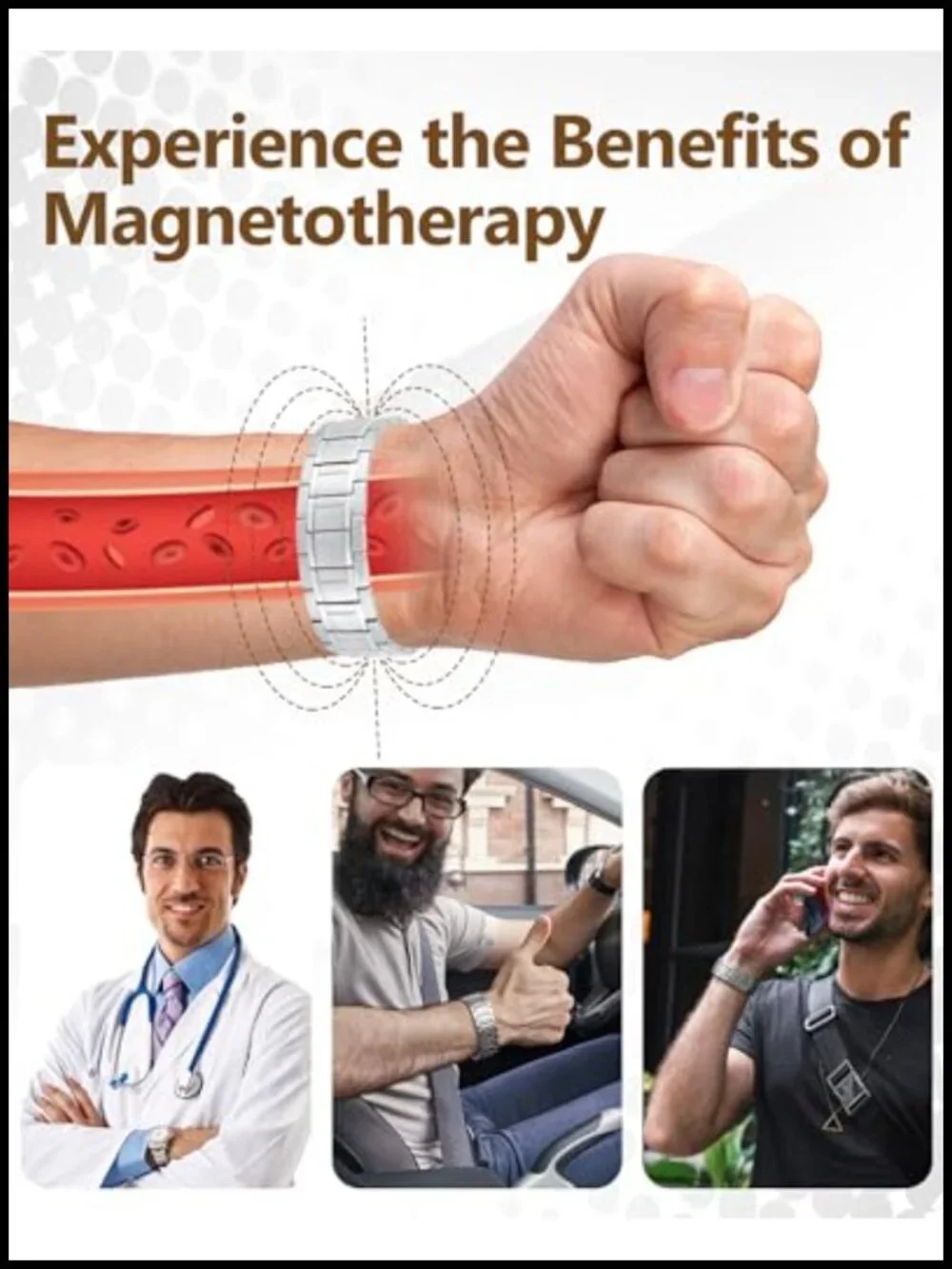 Magnetic Therapy Bracelet with 3 Rows Magnets Titanium Steel